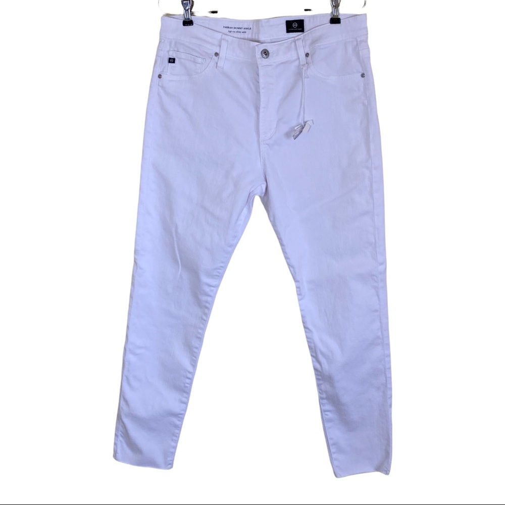 AG Adriano Goldschmied Farrah High Rise Skinny Raw Hem White Jeans 32